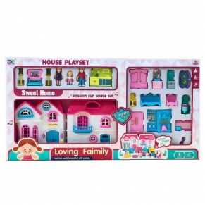 Къща за кукли Sweet Home сгъваема с 3 фигури и обзавеждане 